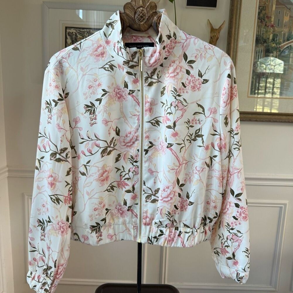 Andrew Marc New York Floral Satin Baseball Jacket M